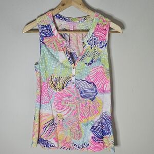 Lilly Pulitzer Essie Tank Roast Of The Seas Multicolor, Cotton Knit Sleeveless S